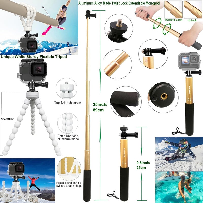 Gurmoir Accessory Kit for Gopro Hero 13 12 11 10 9 Camera, Essential Accessories Kit with Waterproof Case Backpack Strap Floating Grip Bundle Pack for Gopro 13 12 11 10 9 Camera(DT16) - Image 4